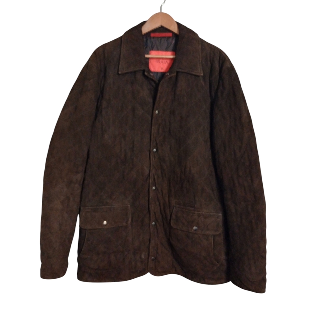 Isaia Napoli Quilted Suade Leather Jacket in chocolate brown